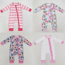 Wholesale Kids Zipper One-piece Newborn Coverall Bodysuit Infant Long Sleeves Flower Bows Jumpsuit Toddler Baby Girl Romper