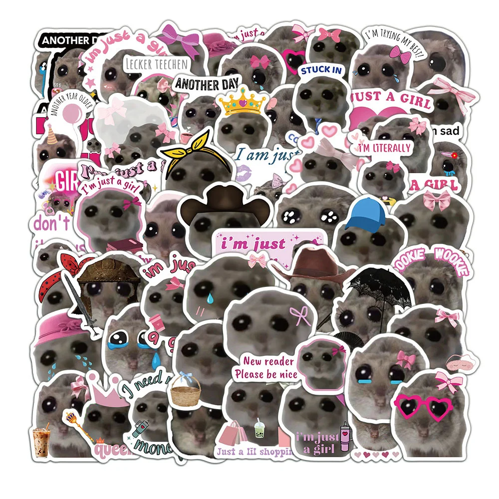 56pcs Cute Sad Hamster Meme Stickers im just a girl Graffiti Stickers DIY Phone Guitar Laptop Suitcase Waterproof Sticker
