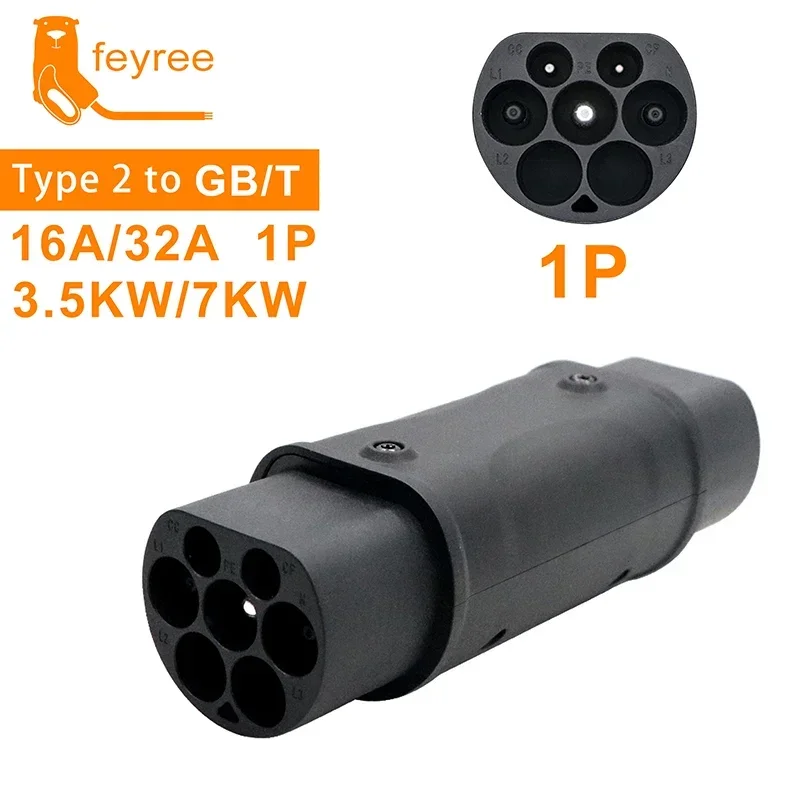 Feyree Type2 to GBT Adapter 7kw 22kw 3 Phase IEC 62196-2 Chargers Converter for Electric Cars with Chinese GB/T Charging Socket