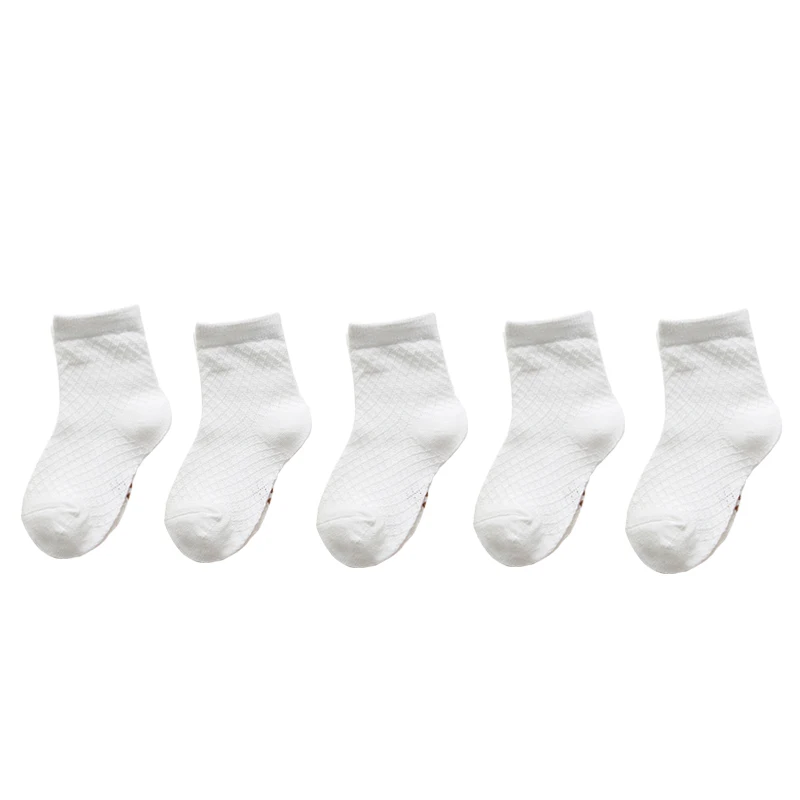 Children\'s Mesh Socks Medium Tube Pure Cotton Spring Summer Boys and Girls Thin White Socks Babies Breathable Socks 5Pairs