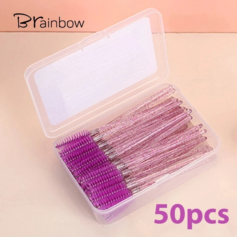 Brainbow 50pcs Shiny Eyelash Brush Disposable Eyebrow Brushes Mascara Applicator Comb Grafting Beauty Makeup Tool Lash Curling