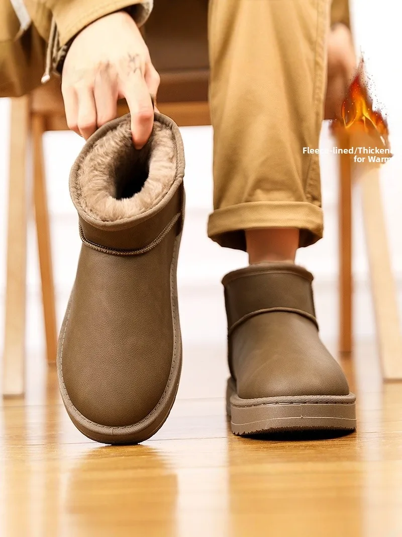 

Men's Winter Thickened Fleece Lined Snow Boots Outdoor Anti-slip Warm Cotton Shoes Bread Style Leather And Fur Integrated