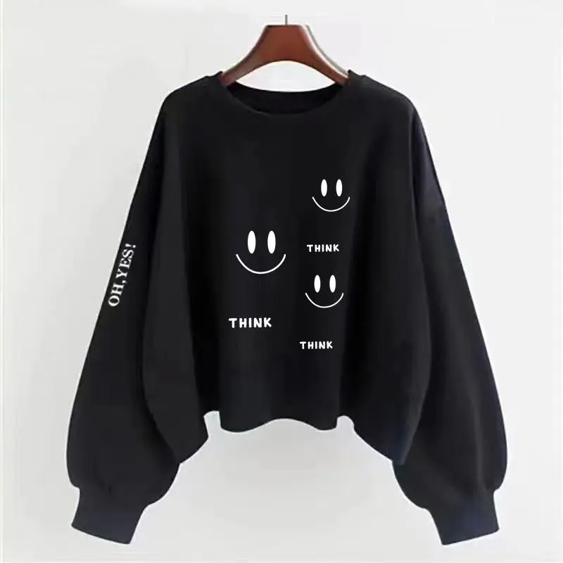 2023 New Spring and Autumn Fashion Trend Simple Round Neck Print Casual Loose Thread Long Sleeve Student Oversized Sweater