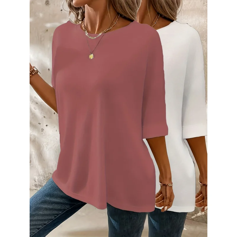 Women's Loose Fit 3/4 Sleeve Tunic Tops Comfortable Casual Blouse in Versatile All Seasons