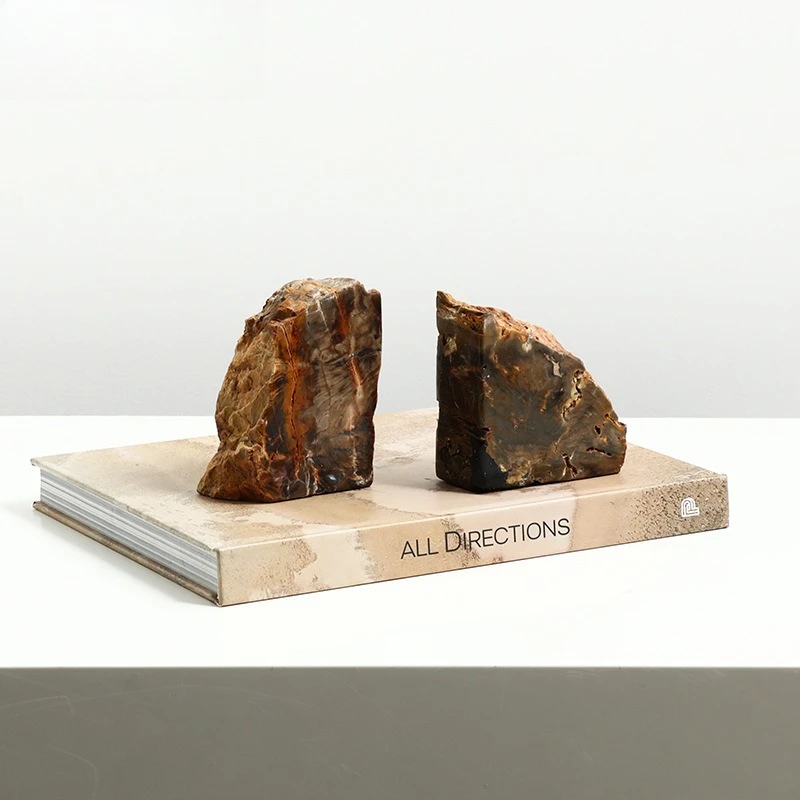 New Chinese-style wabi sabi wood fossil book rely, home hotel villa study desktop bookcase creative ore ornament