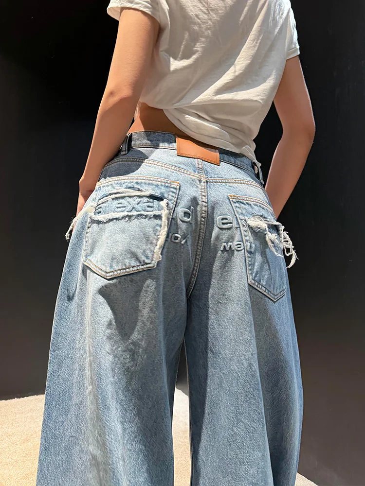 

Джинсы женские в стиле ретро, американский дизайн, летние, модные, для смелых девушек, с индивидуальным стилем, длинные брюки с естественной талией, однотонные