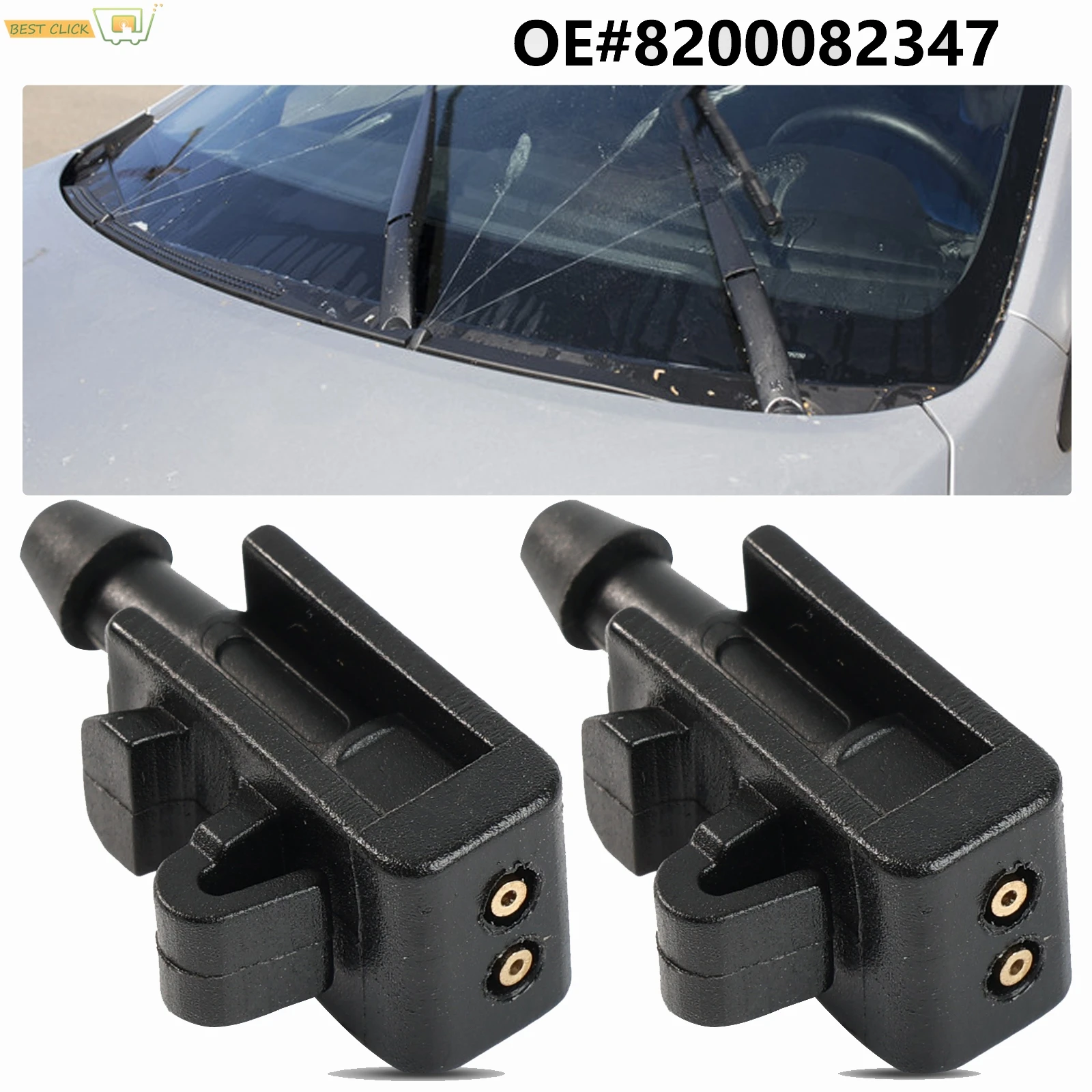 2Pcs/set Front Windscreen Washer Nozzle Jet For Renault Grand Scenic 2 / Megane MK 2 3 2003 - 2006 2007 2008 2009 OE#8200082347