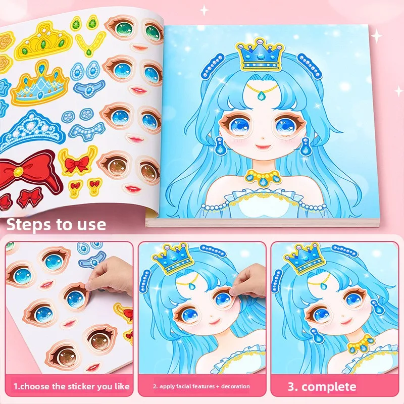 1set Puzzle Changing Stickers Reusable for Cartoon Princess Make a Face Stickers Handicrafts Creative Stickers