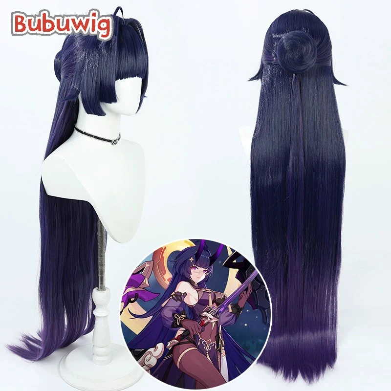 

Bubuwig Synthetic Hair Raiden Mei Cosplay Wigs With Buns Honkai Impact 3rd Raiden Mei 80cm Purple Gradient Wig Heat Resistant