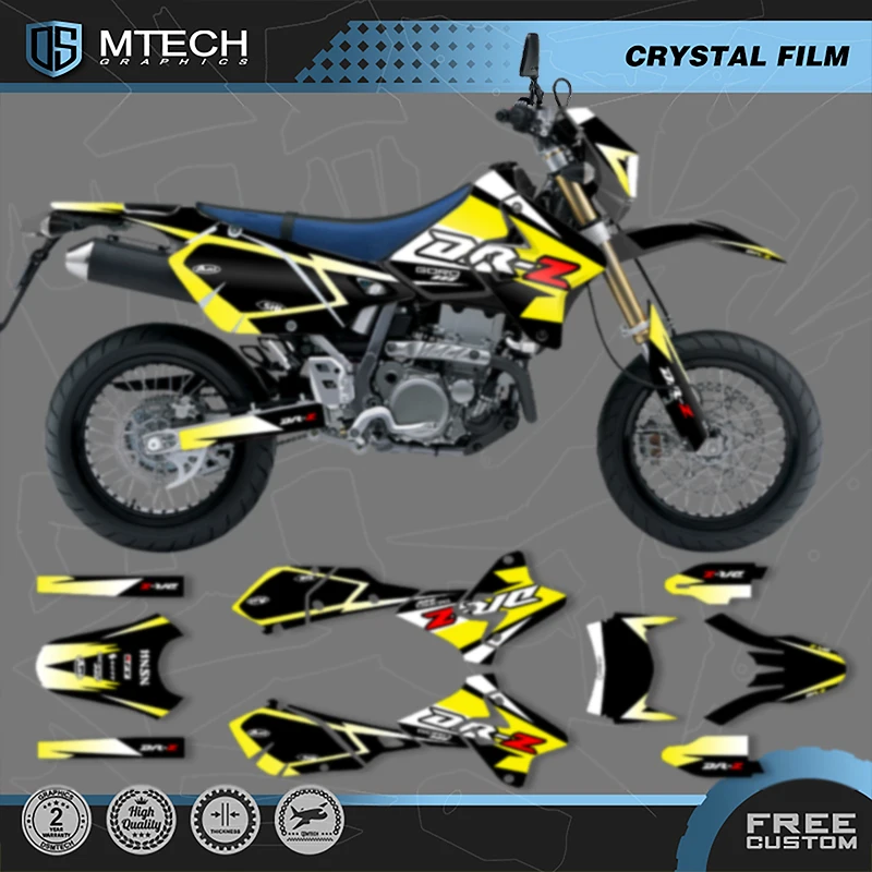 DSMTECH Custom Team Motorcycle Graphic Decal & Sticker Kit For SUZUKI DRZ400 SM S E DRZ 400 SM S E 1999-2022 Custom Number 007