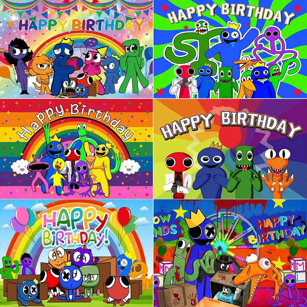 

Cartoon Rainbow Friends Theme Birthday Party Backdrop Custom Home Furnishing Decorate Banner Baby Shower Kids Gift Photo Props