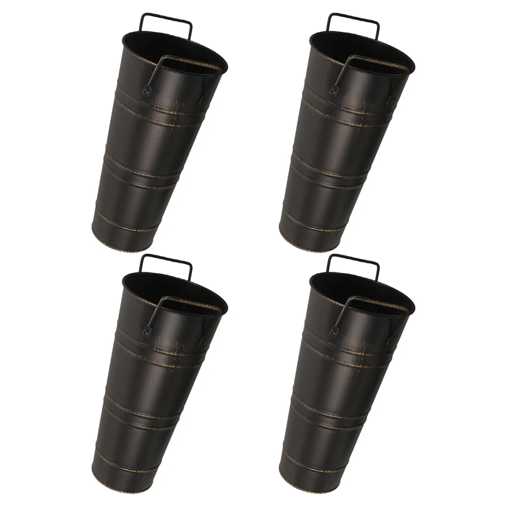 

4pcs Decorative Flower Vase with Handle Vintage Galvanized Metal Rustic Wedding Farmhouse Bucket Pot Tin for Anniversary