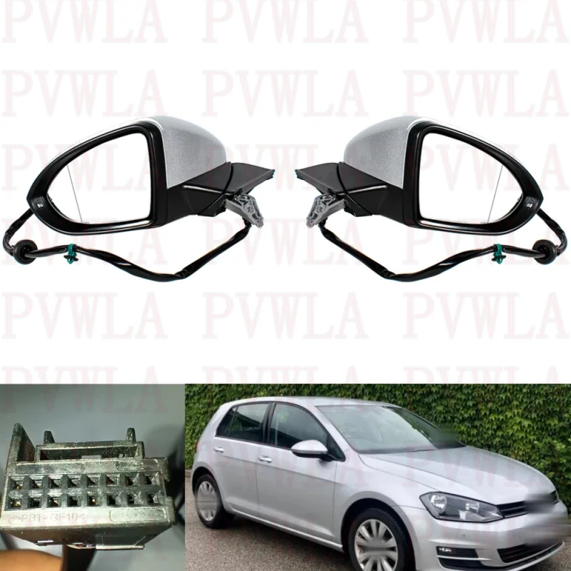 

Rearview Mirror For VW Golf 7 2013 2014 2015 2016 2017 2018 2019 2020 Pair 9Pins Silvery Painted Heated Power adjust Power Fold