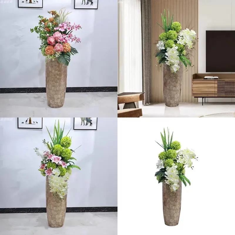Floor to Ceiling Large Mixed Vase with Simulation Flowers for Living Room Hotel Display