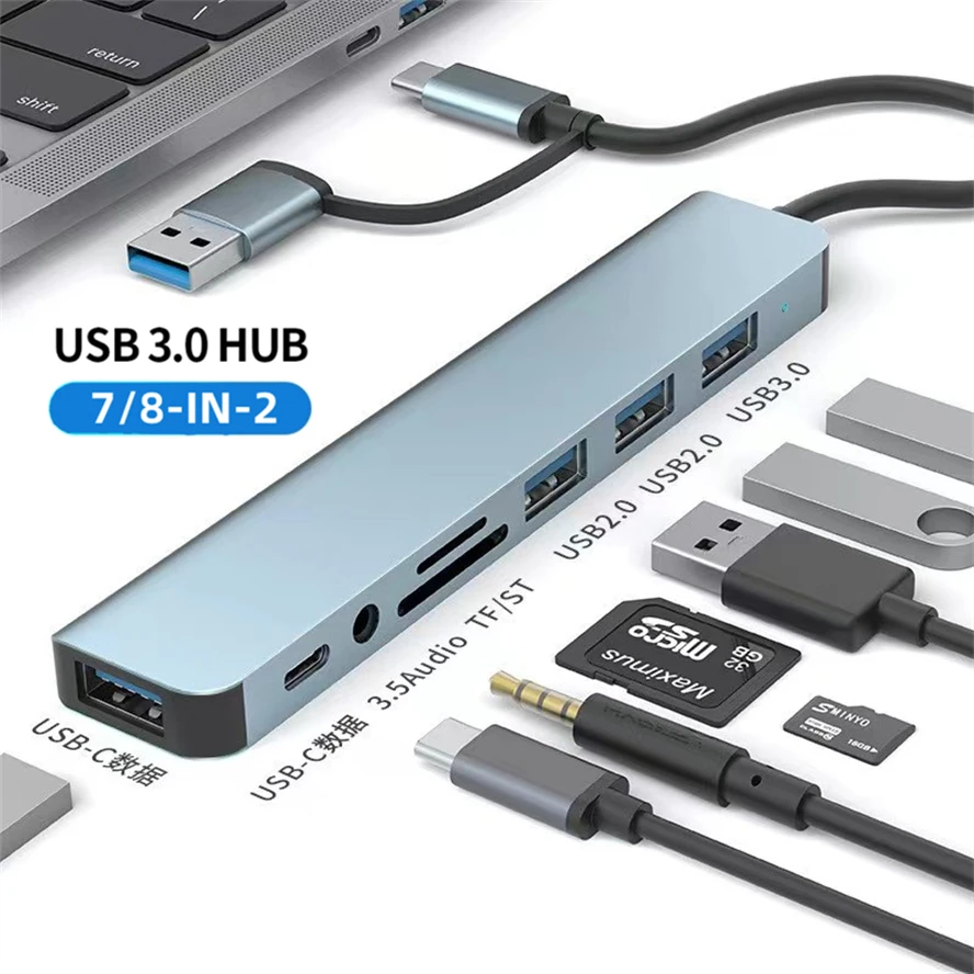 

8-IN-2 USB HUB 3.0 Type C HUB Dock Station 5Gbps High Speed Transmission USB Splitter Type C to USB OTG Adapter For Macbook Pro