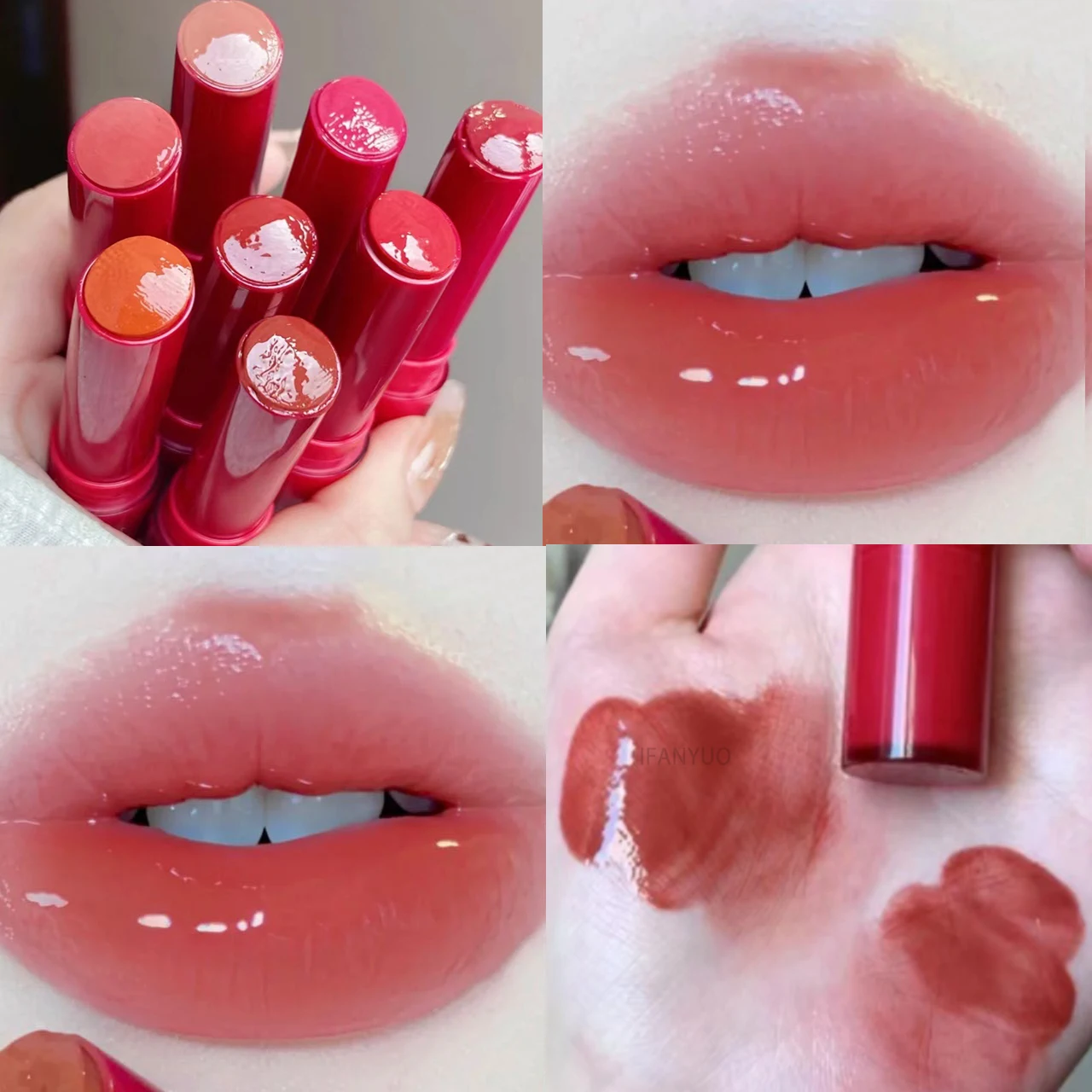 Jelly Lipstick Hydraterende Spiegel Water Licht Effen Lipgloss 8 Kleuren Kristal Thee Rood Bruin Lip Glazuur Tint Lippenbalsem Make-Up