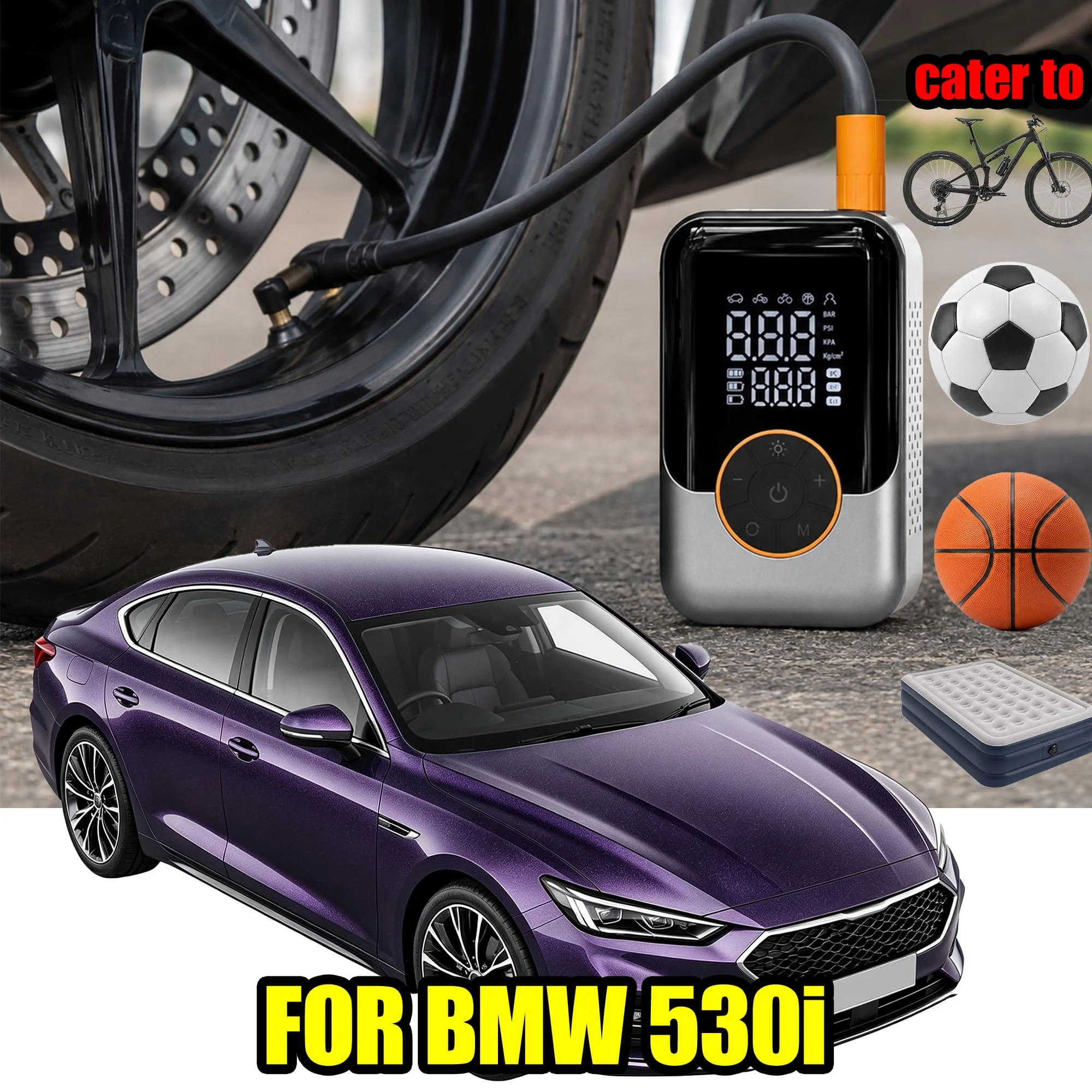 FOR BMW 530i Tire Inflator Portable Air Compressor, Wireless Cordless Pump With Digital Gauge For Car Tires