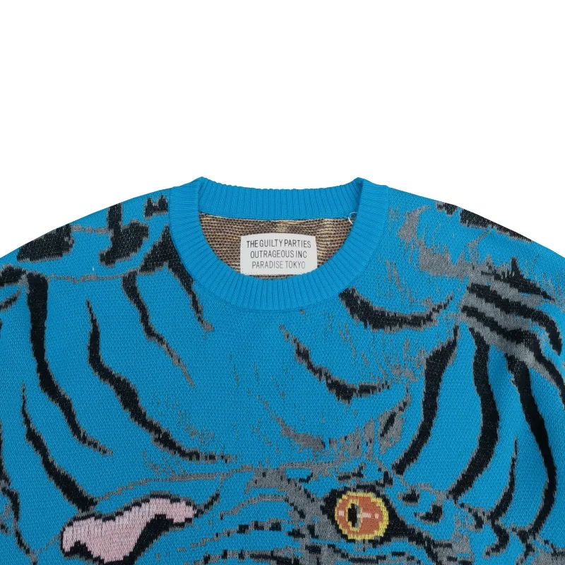 3 Colours WACKO MARIA Vintage Loose Tiger Totem Cotton High Quality Jacquard Winter High-end Mens Womens Pullover Sweater