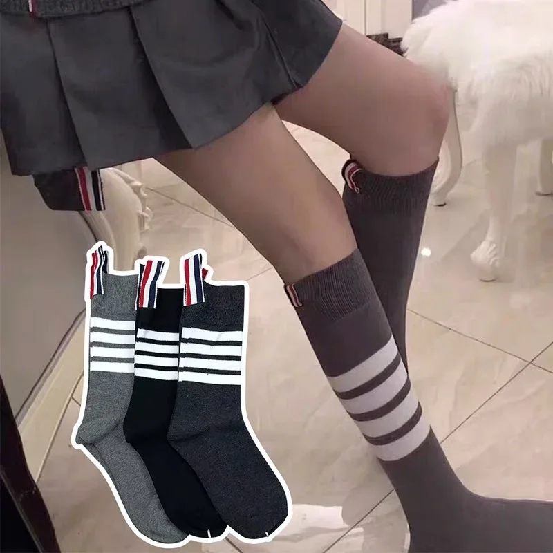 Harajuku Korea TB Knee Socks Striped Tube Cotton Over The Knee Stockings Jk Harajuku Japanese Half High JK Sports Socks 2024