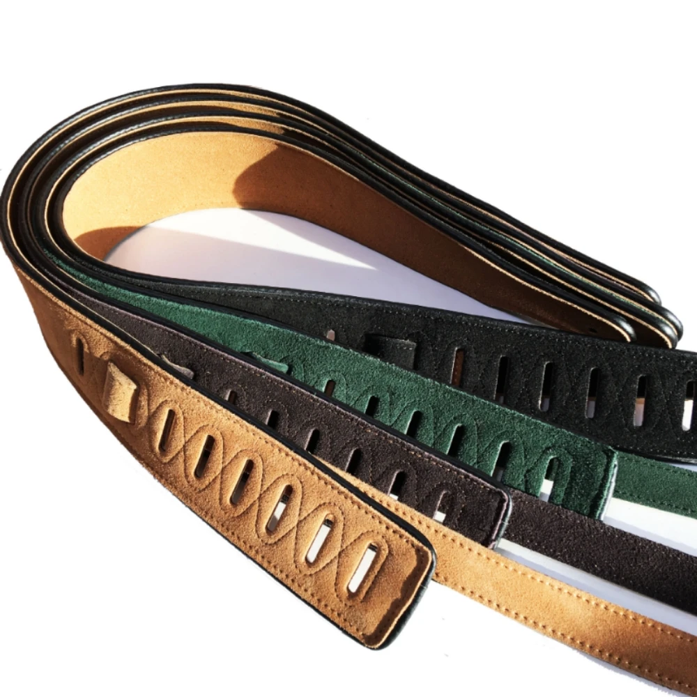 YUEKO High-Quality  Adjustable Length Two-Layer Leather Soft And Durable Acoustic Guitar Strap Green/Yellow /Brown/Black Strap