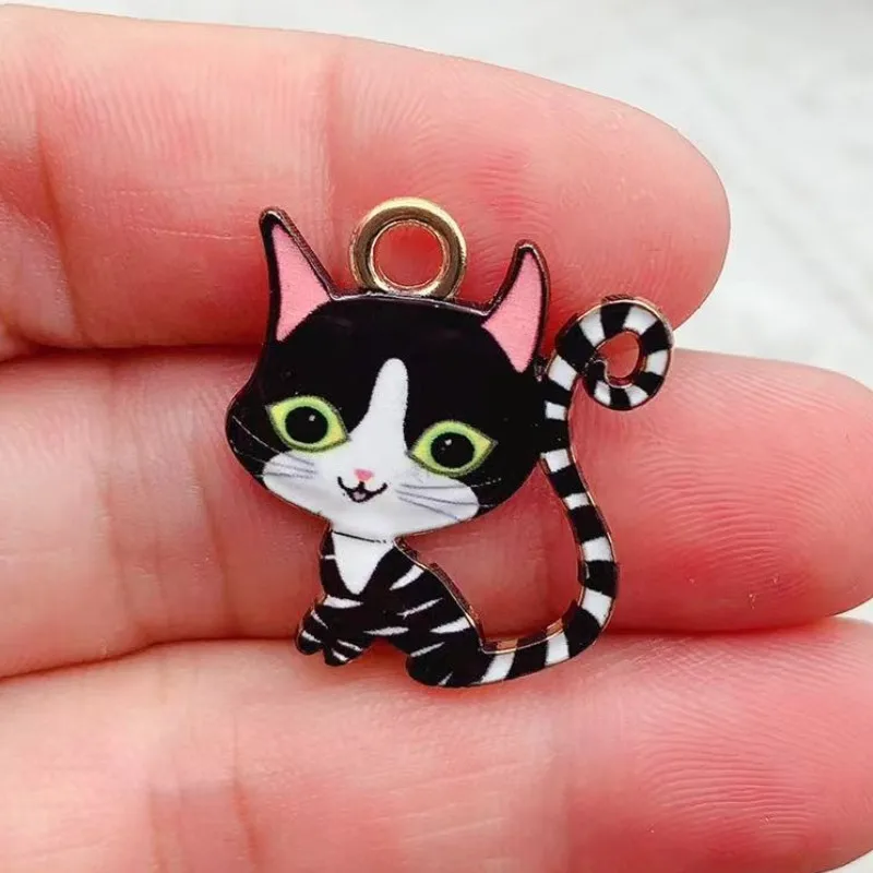 10pcs Cute Cat Charm Jewelry Accessories Enamel Necklace Earring Bracelet Pendant Diy Making Supplies Alloy Metal Gold Plated