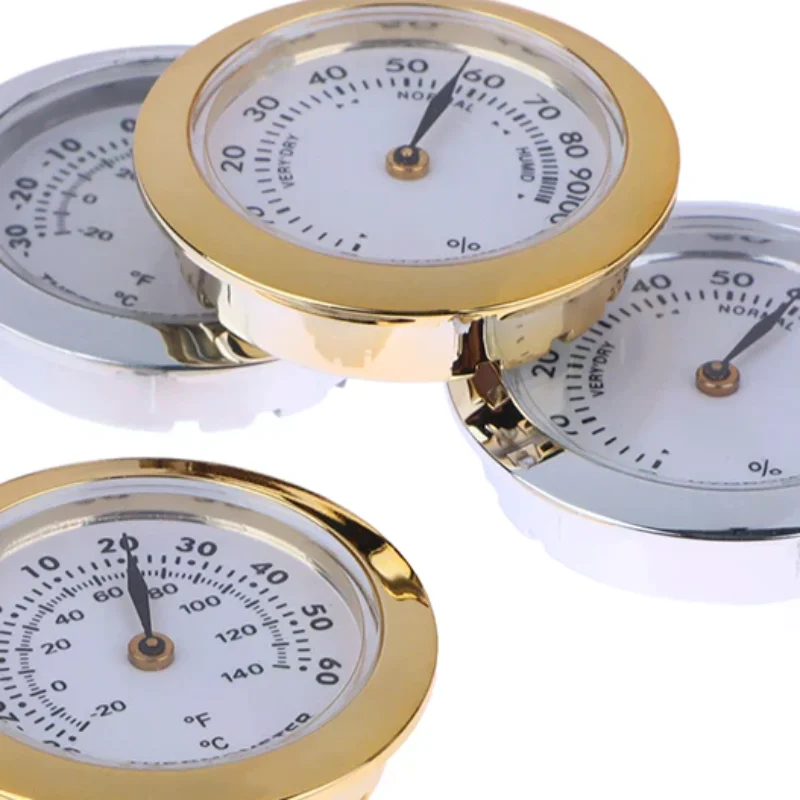 Cigar Box Juggling Moisture-proof Box Direct Pin Embedded 37mm Pointer Mini Gold Silver Thermometer Hygrometer