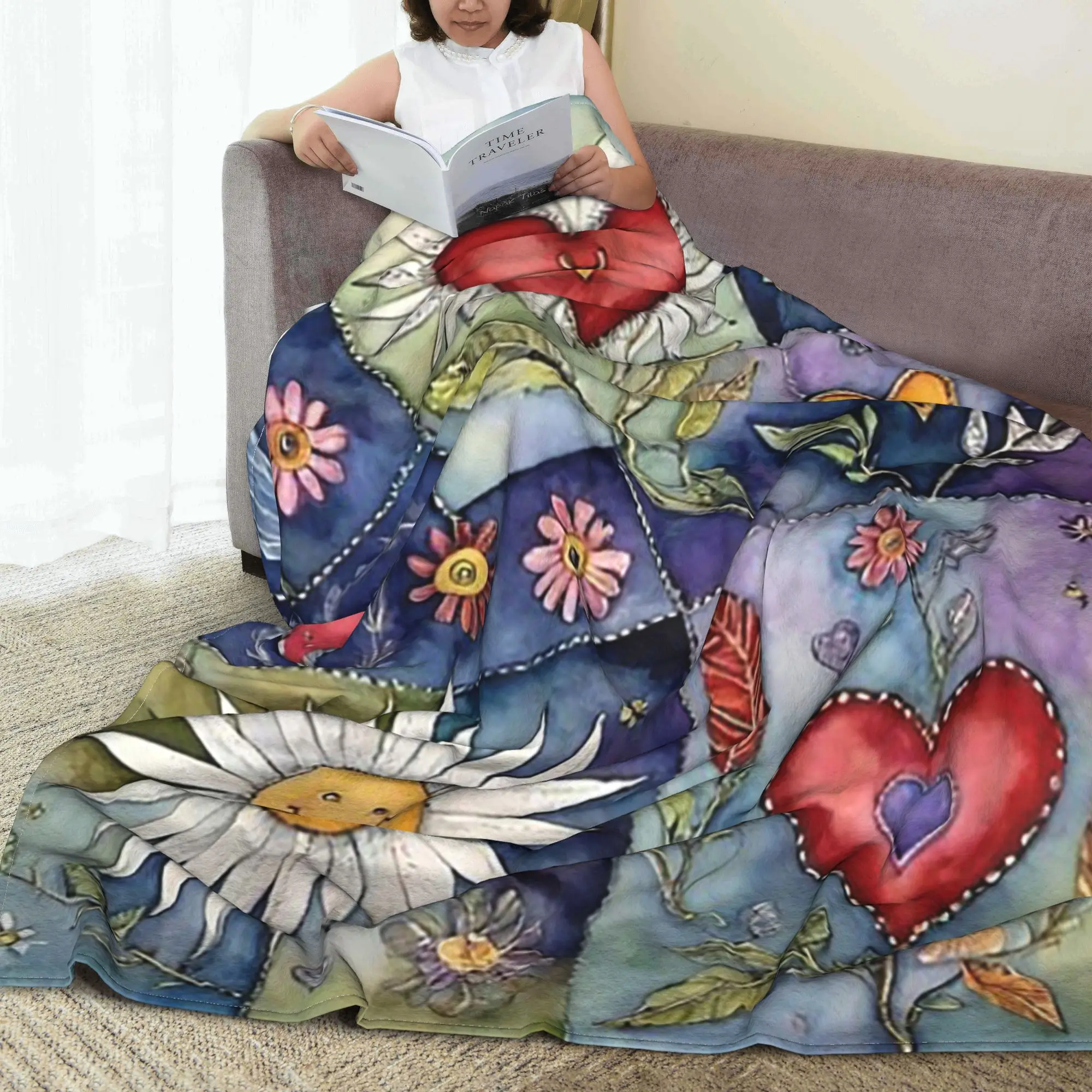 

Quilted Joy Blanket Lightweight Fleece Sofa Throw Blanket for Couch Bedding Outdoor Throws Bedspread Quilt
