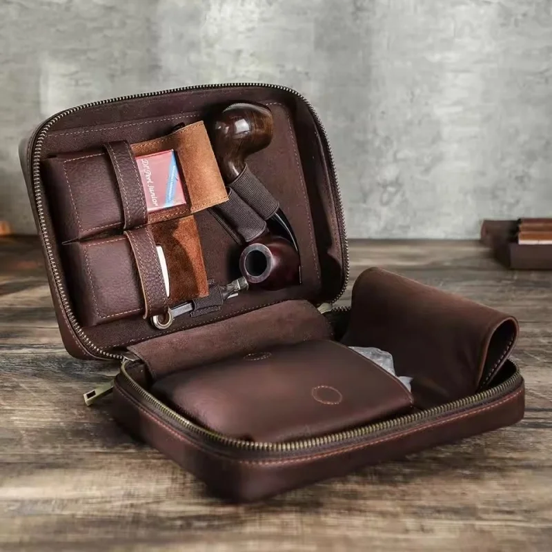 

Genuine Leather Tobacco Pipe Bag, Travel Case, Storage Organizer for Tobacco Pipes, Lighter Tamper, Pipe Tools, Smoking Accessor