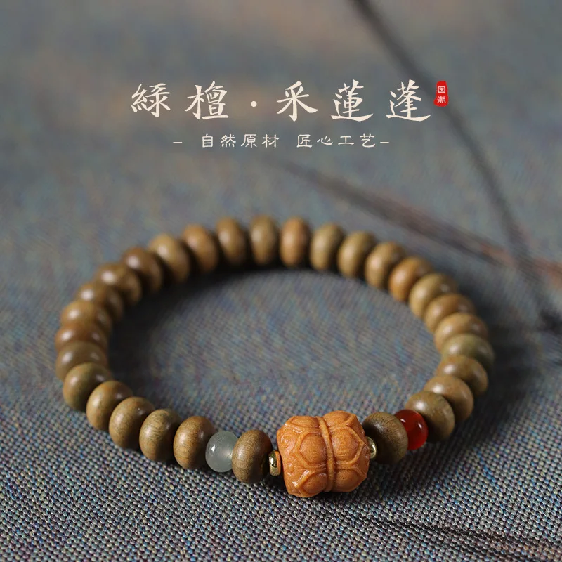 

Струк лотоса, зеленые бусины Будды из сандалового дерева, новый стиль, мягкая обертка, женский браслет, культурные игры, китайский тренд, ручная нить