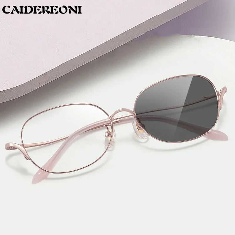 CAIDERONI Ladies' Exclusive Light Titanium Glasses Photochromic Anti-Blue Light Reading Glasses Prescription Customized C7030