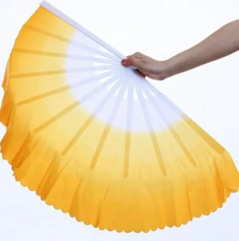 Extra Heavy Mulan Fan Belly Dance Fan  Double-leaf Magnolia West Lake Tai Chi Gradient Blue Clouds Props Plastic Handle Adults