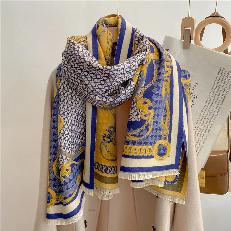 WeHello - Bohemian Style Imitation Cashmere Double-Sided Jacquard Letter Chain air Conditioning Shawl Thick Warm Scarf