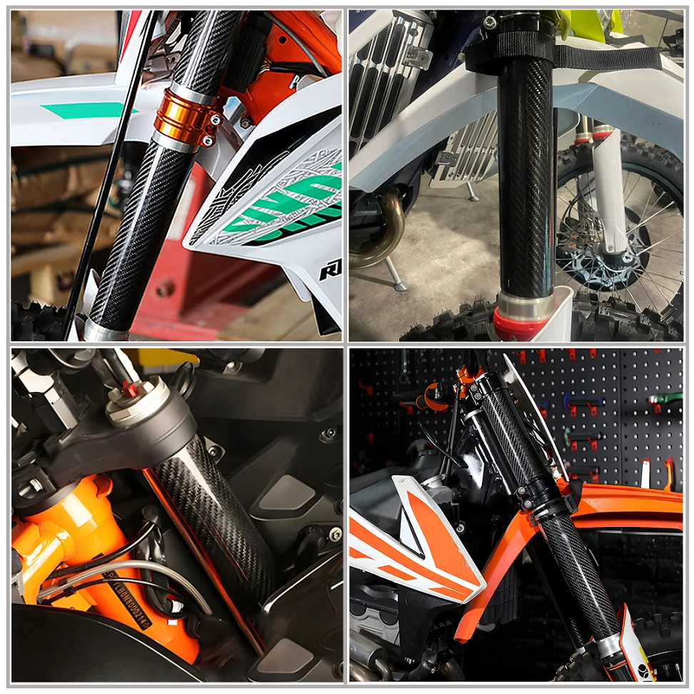 For KTM Honda Yamaha Kawasaki Suzuki Sherco Husqvarna gas gsa beta Motorcycle Front Fork Wraps Carbon Fiber Protectors Universal