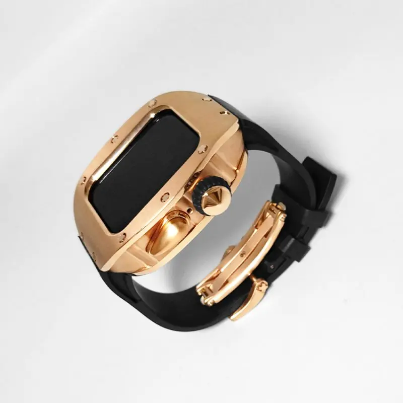 Luxus mode für iwatch Titan gehäuse Fluor kautschuk armband Gold galvani sierte Uhren schale für Apple Uhrengehäuse