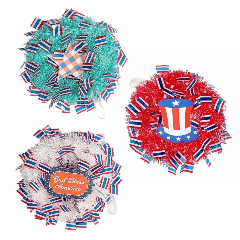 

Independence Day Wreath God Bless America Garland Patriotic Veterans Day Wreath 15UB