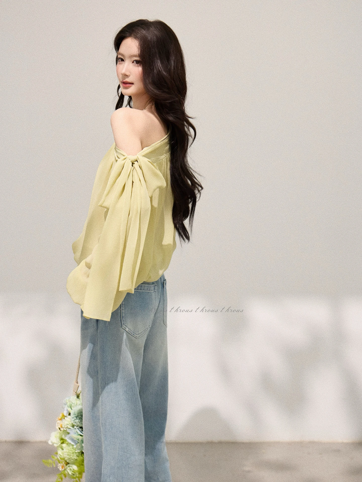 

Асимметричный шифоновый топ с длинным рукавом для женщин, свободный, тонкий, весенний, новый дизайн, стройнящий, с узлом, элегантный