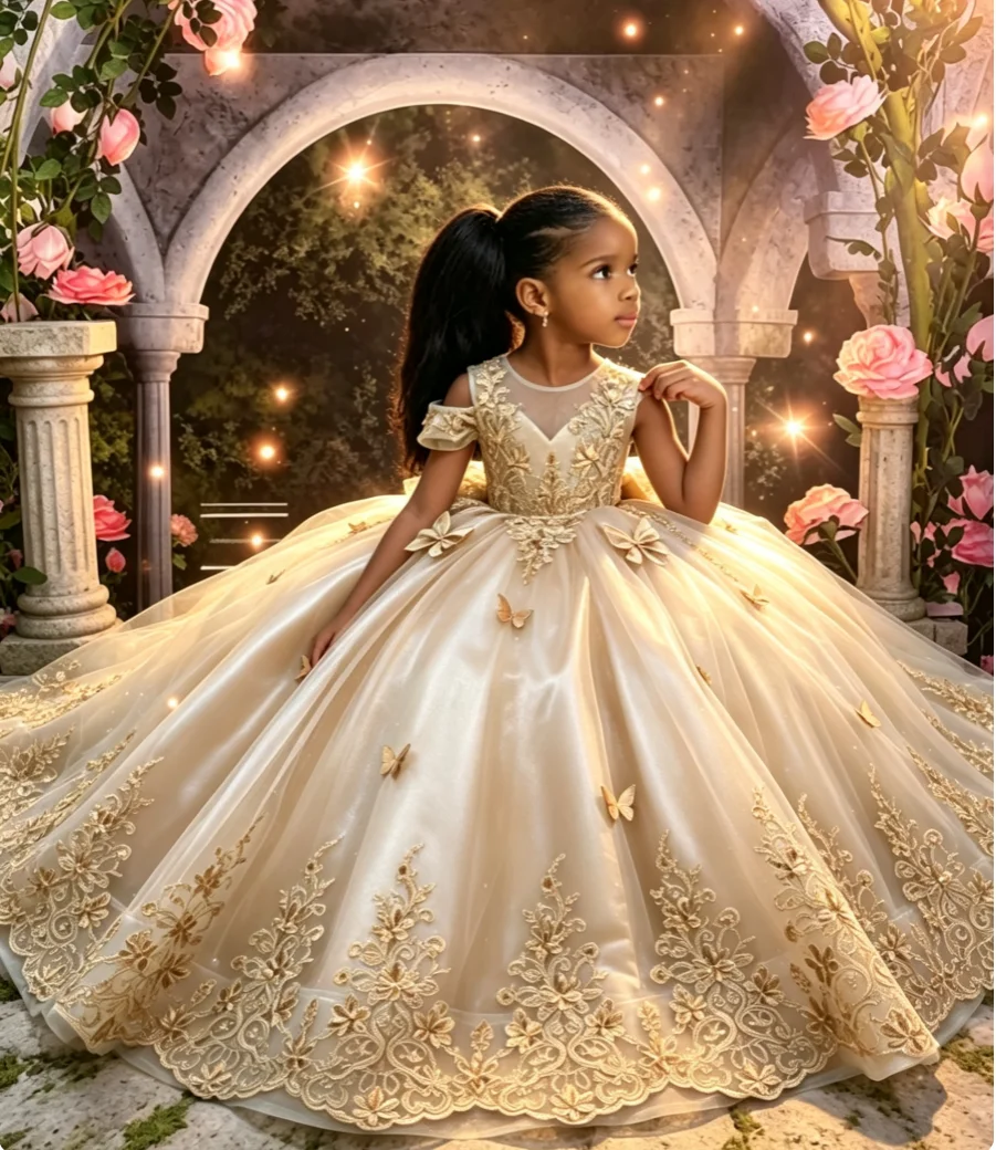 Flower Girl Dress For Wedding 3D Butterfly Applique Tulle Kids Birthday Party First Communion Ball Gowns Customized