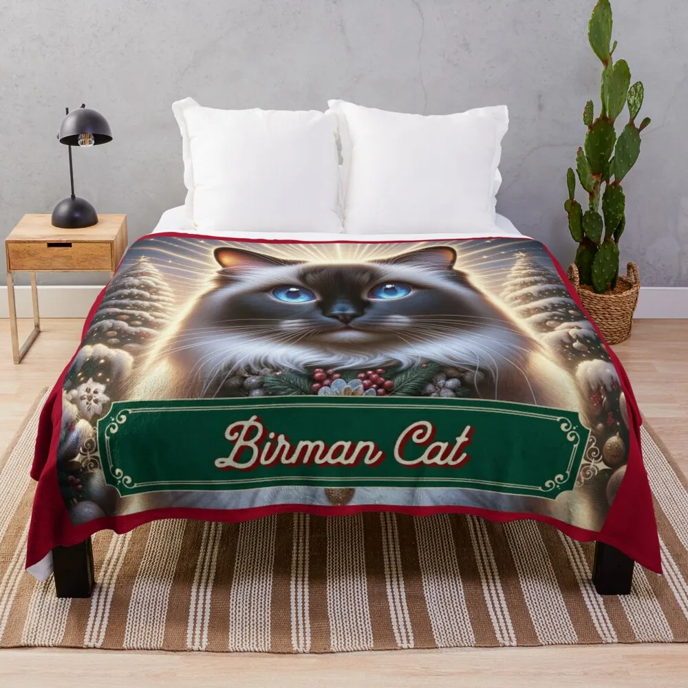 

Christmas Birman Cat In Winter Throw Blanket Soft Big Bed manga wednesday Blankets