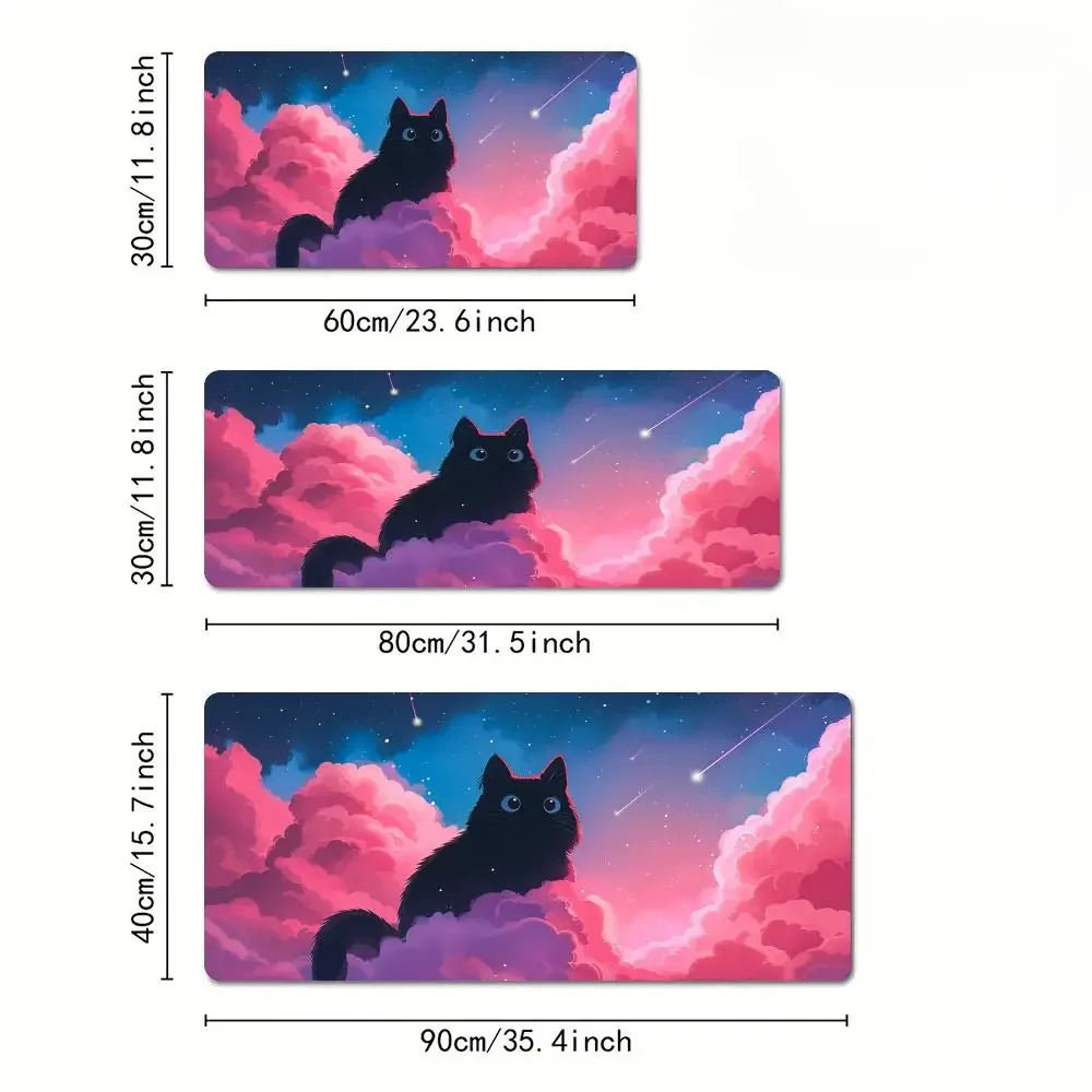 Alas Mouse Desain Ilustrasi Kucing Romantis dengan Tepi Jahitan, Alas Meja dengan Dasar Karet Anti-Selip, Aksesoris PC, Alas Gaming, Mousepad
