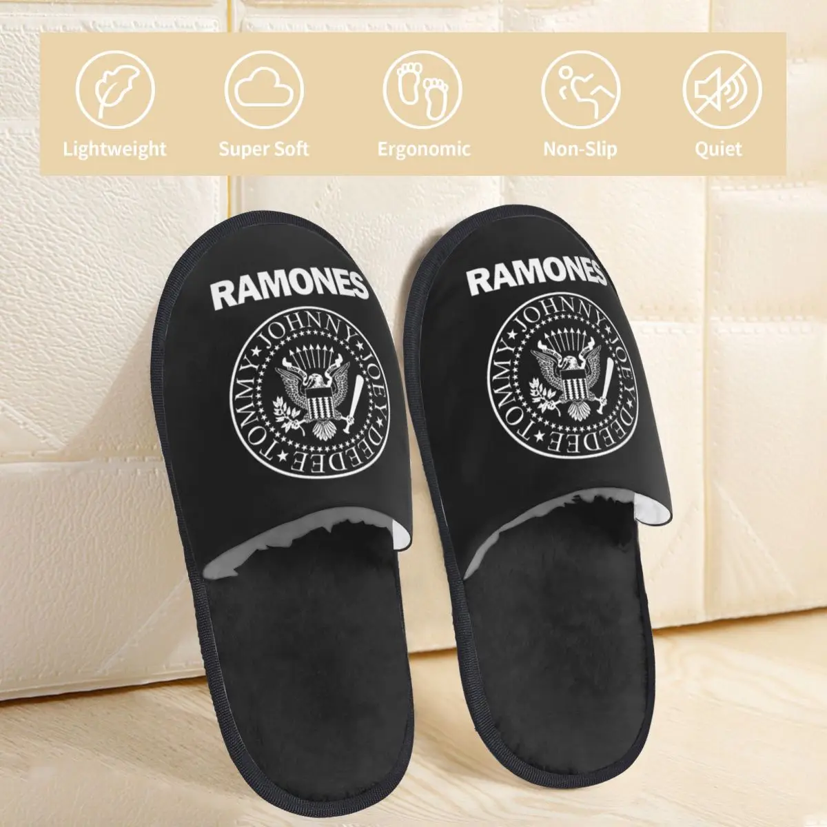مخصص The Ramone Merch (2) النعال رغوة الذاكرة الدافئة الناعمة النساء شبشب منزل أحذية مريحة في الأماكن المغلقة
