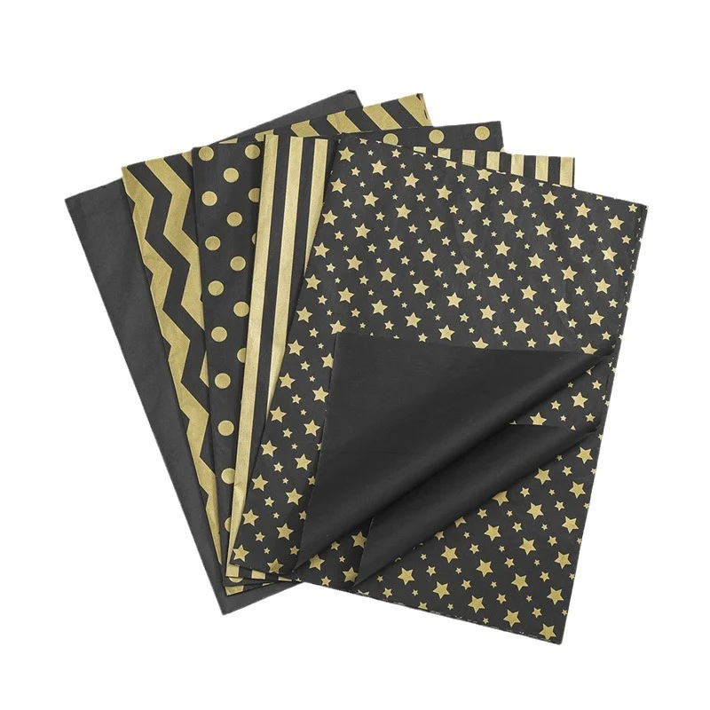 20sheets/Bag 50*35cm Tissue Paper Black Gold Star Printed DIY Craft Flowers Gift Packing Wedding Party Home Decoration Supplies