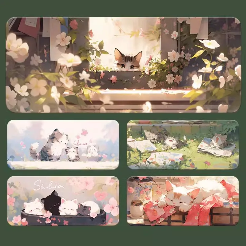 Cute Cats Mouse Pad Various Office Aesthetics Table Mats Oversized Cartoon Mouse Pads Girls’ Study Desk Pads with Edge Locking