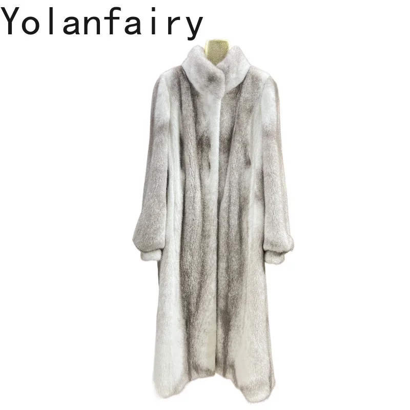 

YOLANFAIRY High-end Whole Cross Mink Fur Jackets for Women Winter Stand Collar Natural Fur Coat Women Clothing Long Outwears
