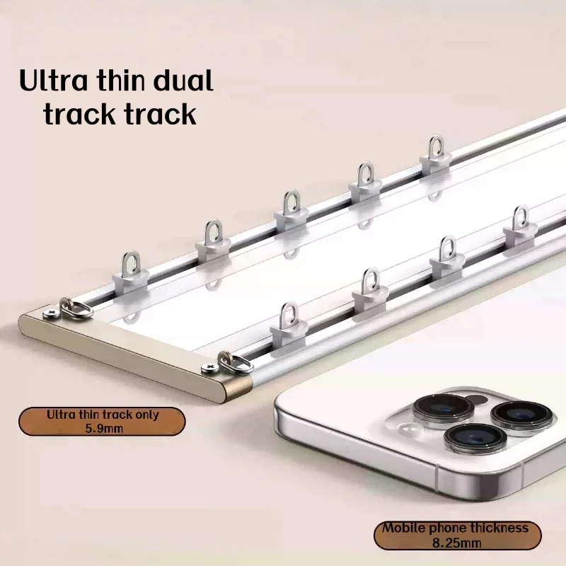5.9mm Ultra-thin Indoor Window Double Track Top Curtain Rod Installation Track Pulley Hook Customizable Size