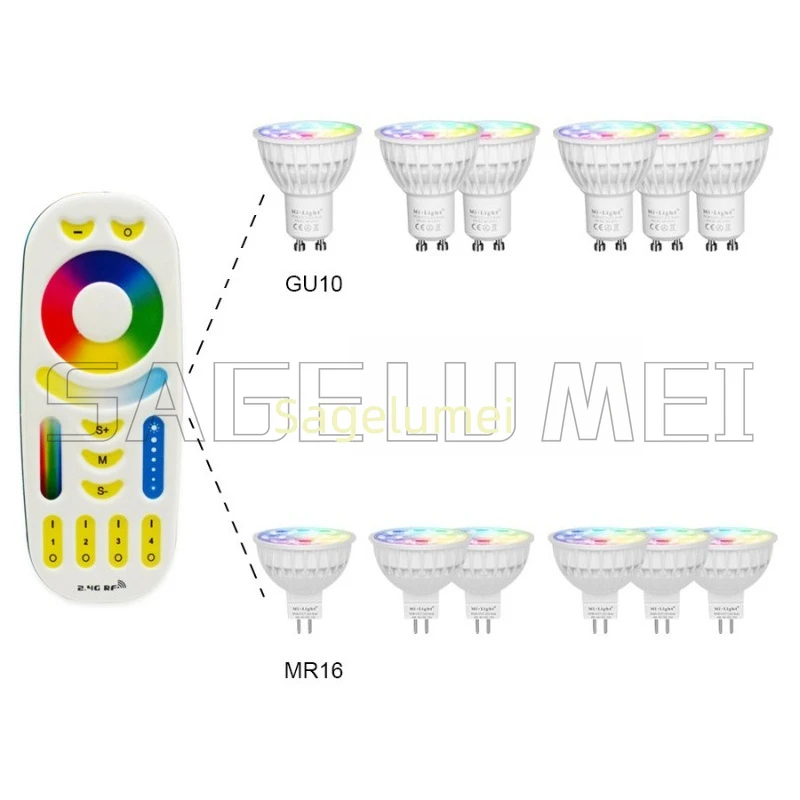 Mi Light AC85-265V 4 ワット LED 電球調光可能 MR16 GU10 RGB + CCT (2700-6500K) スポットライト屋内装飾 + 2.4 グラムワイヤレス RF LED リモート