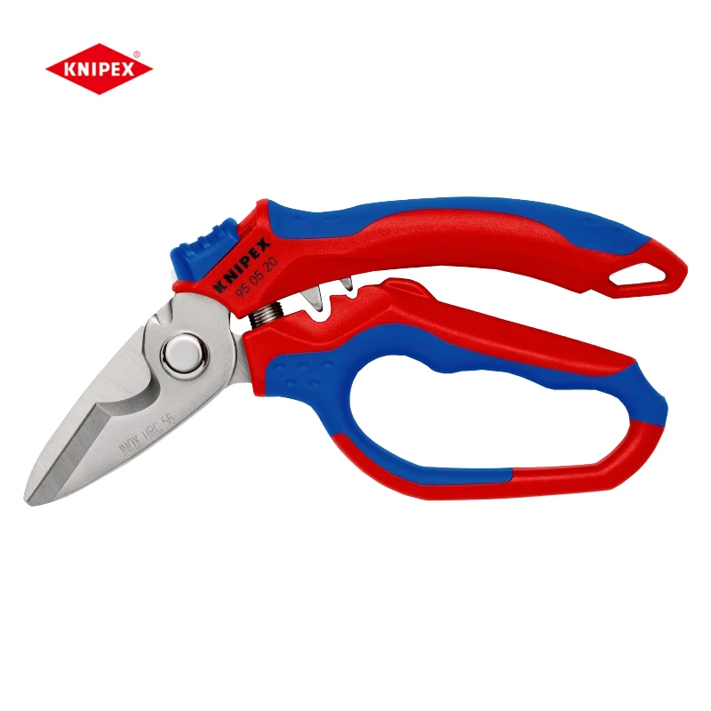 KNIPEX Angled Electrician Scissors with Two Crimping Areas for Non-Slip Cut Duty Bent Trimmer Wire Rope Shears 95 05 20 SB