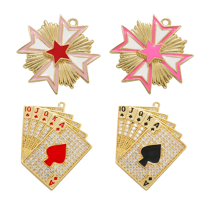 ZHUKOU Playing Card Crystal Pendant Firework Enamel Pendant for Women Handmade Jewelry Accessories Supply Wholesale VD1102