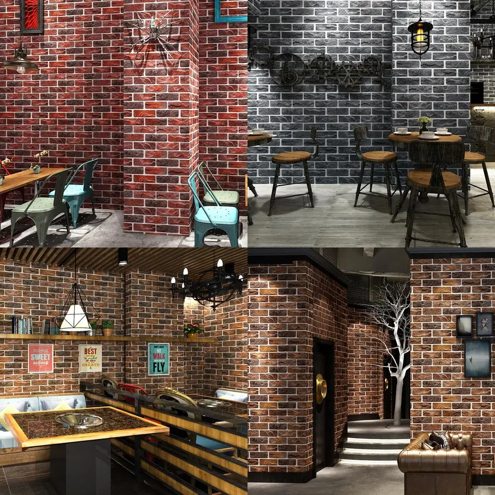 ريترو خمر 3D الطوب نمط خلفية للإنترنت مقهى مطعم مقهى بار ملصقات جدار الطوب الأحمر