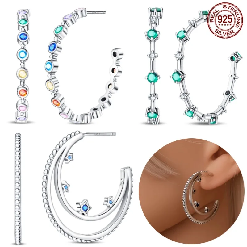 

Simple Design 925 Silver Colored Zirconia Large Earrings Suitable For Women's Daily Matching Fashion Jewelry Gifts New Arrivals