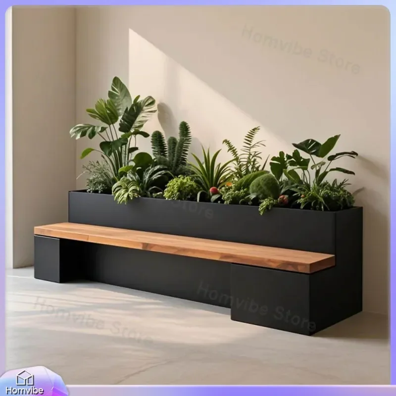 Rectangular Stainless Steel Flower Box Seat Garden Planter Bench Outdoor Patio Furniture Integrated Stool Planting Container